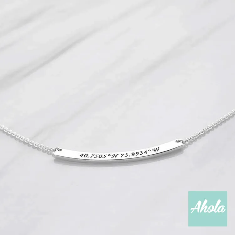 SP033 Sterling Silver  Curved Bar Engraved Necklace 長形彎牌刻字頸鏈