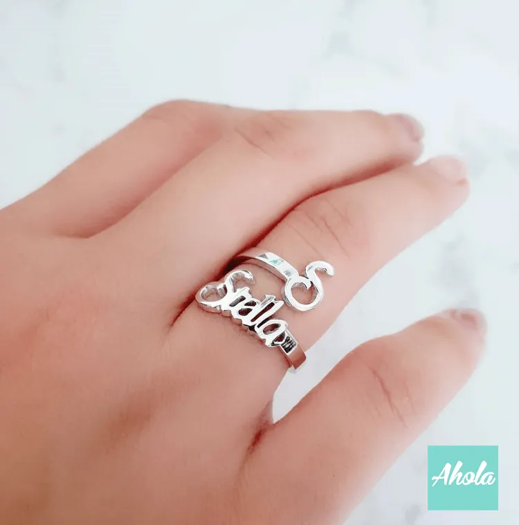 SP036 Platinum Plated 925 Sterling Initial   Name Silver Open Ring