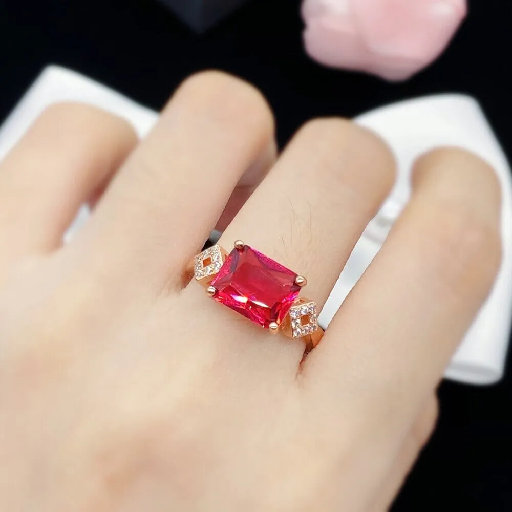 Square Ruby Gemstone Resizable Ring