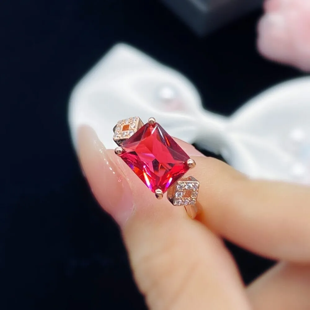 Square Ruby Gemstone Resizable Ring