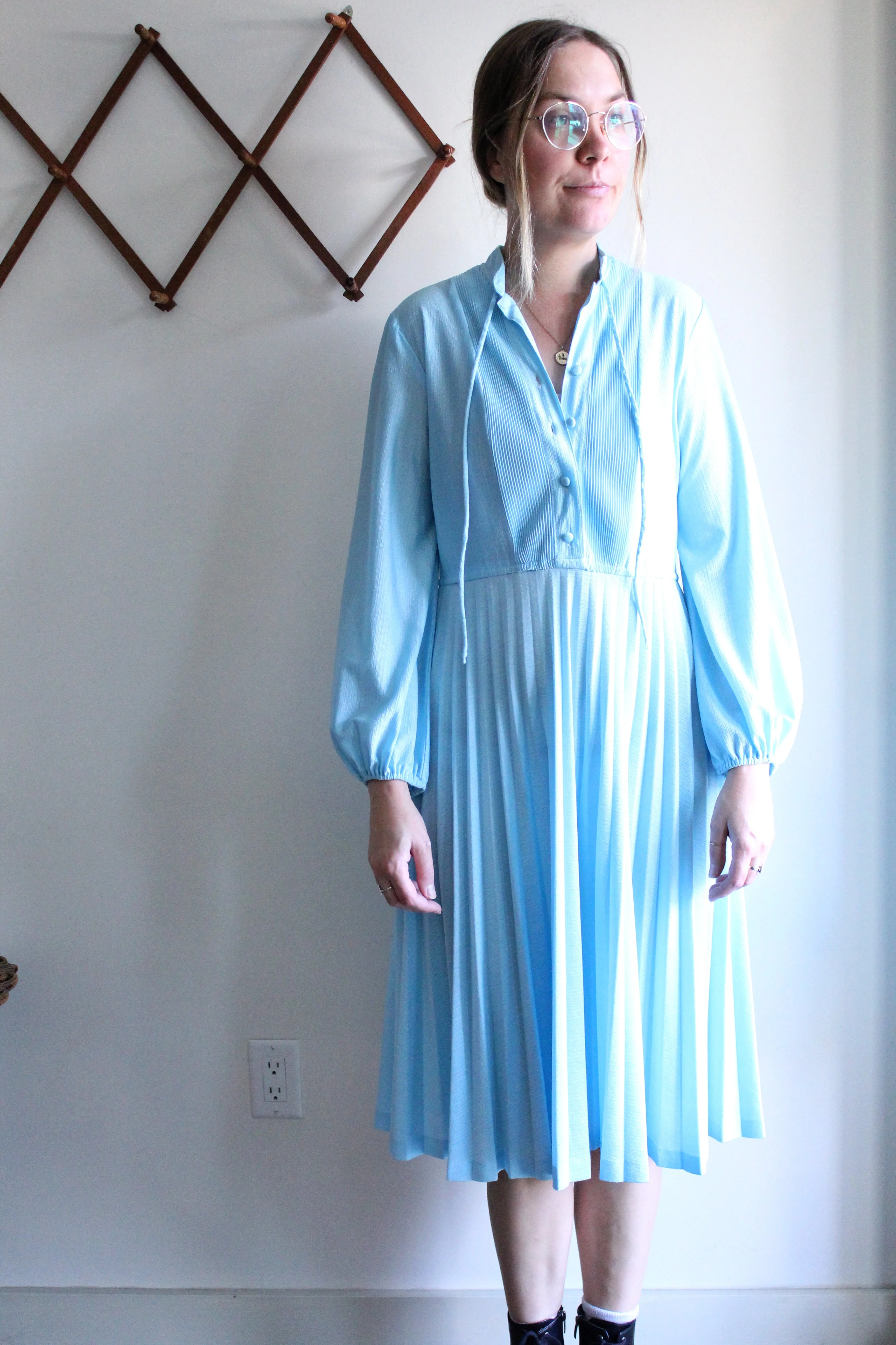 Vintage Light Blue Pleated Dress